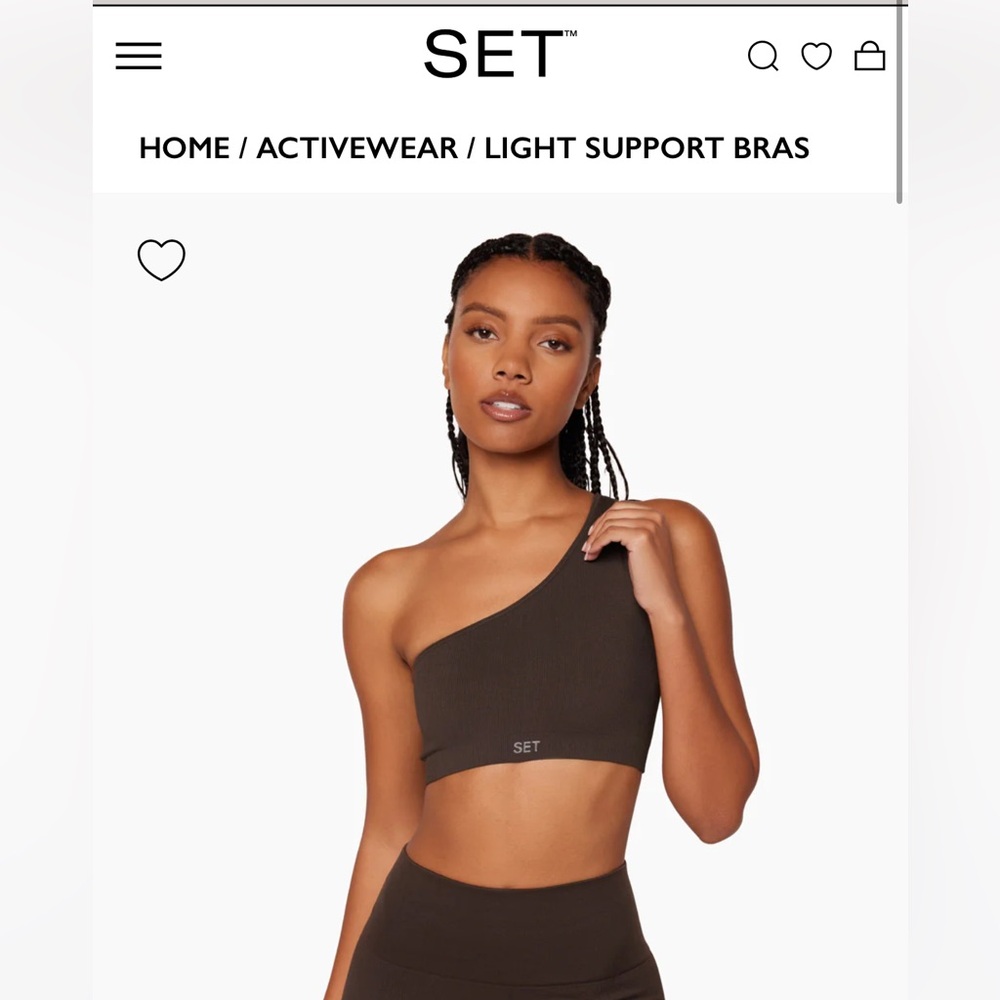 SET active SCULPTFLEX Ribbed One Shoulder Bra. Size: XS. Color: pepper (brown)